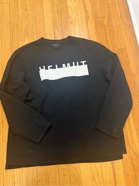 Helmut Lang Black Crewneck Sweatshirt with White Block Logo
